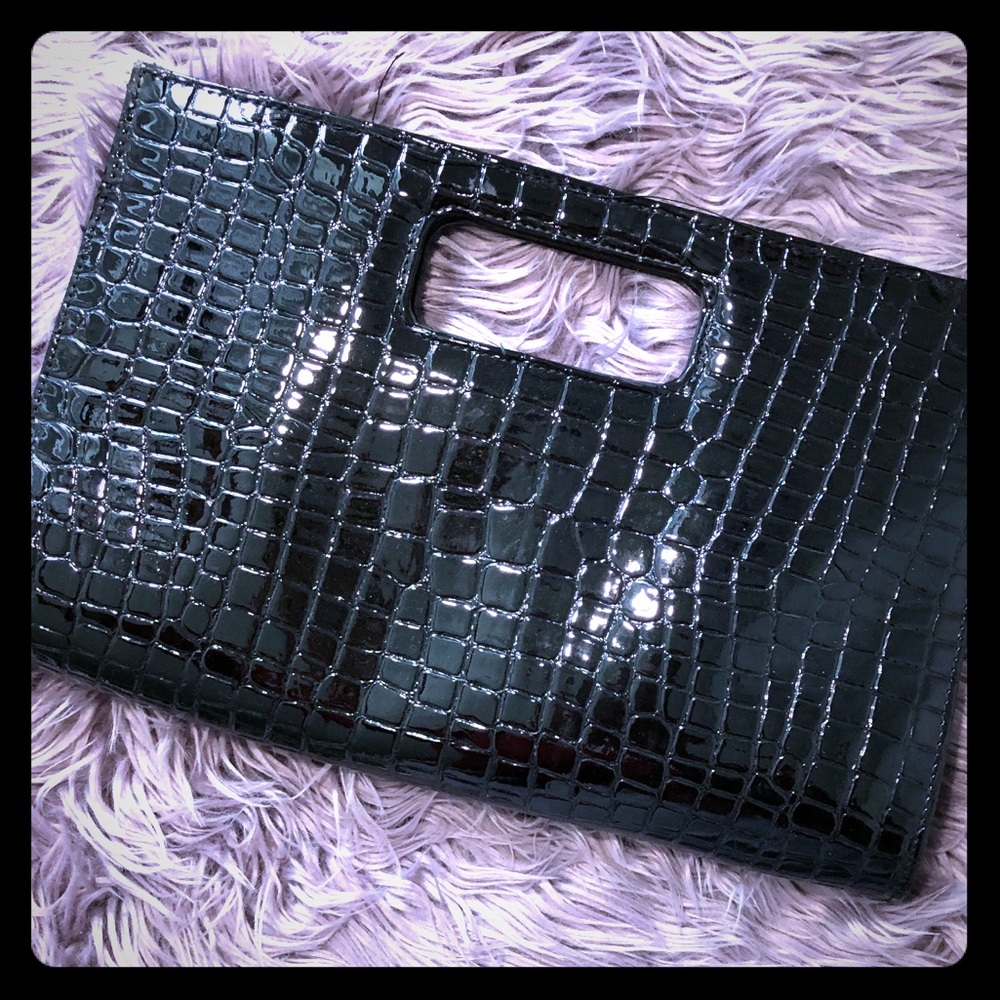 Black Crocodile Print Clutch